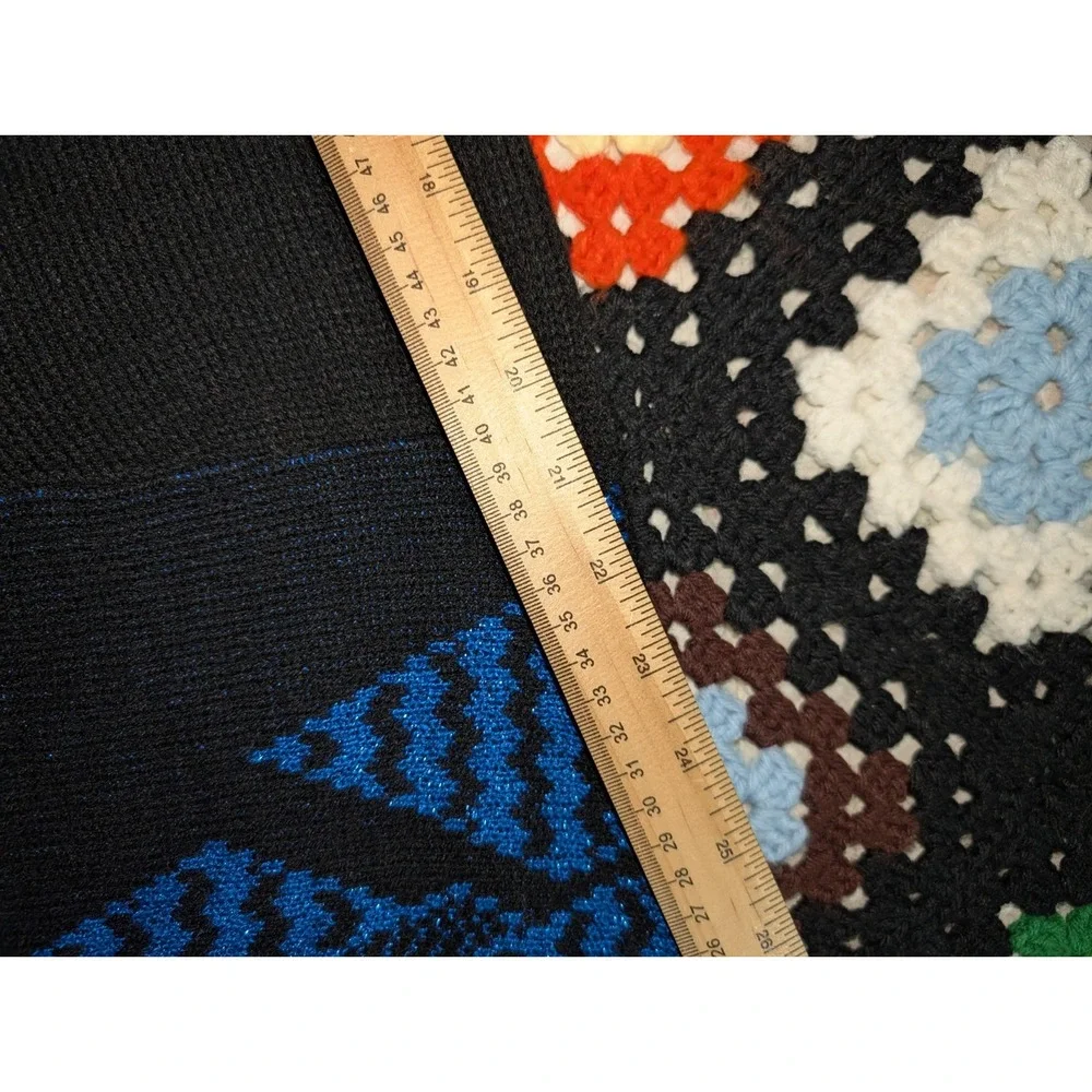 YarnWorks Sweater Blue Black Diamond Glitter Crewneck‎ Pullover Women's Large